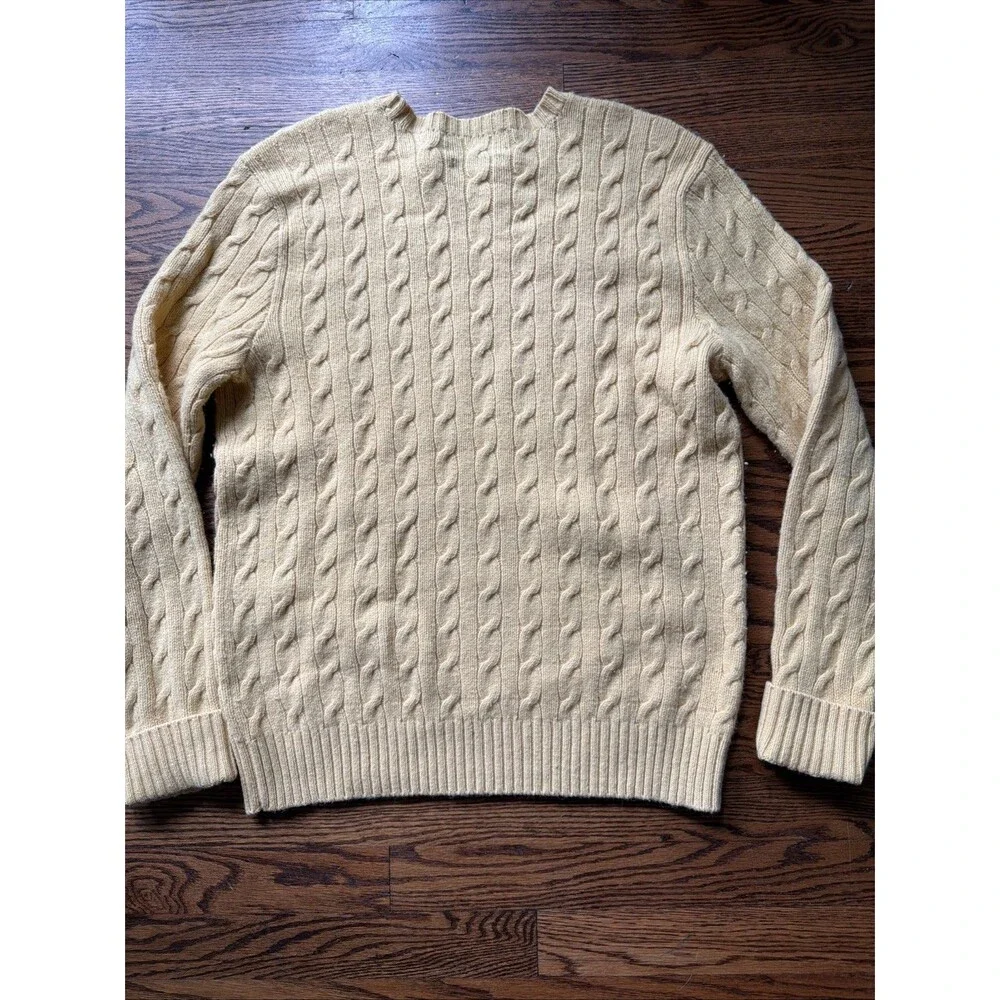 Polo Ralph Lauren Cable Knit Crewneck Sweater Men's Medium Yellow Blue Pony - Picture 6 of 6